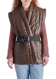 Steve Madden Narcisa Belted Quilted Faux Leather Vest