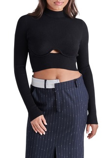 Steve Madden Ollie Cutout Ribbed Crop Sweater in Black at Nordstrom Rack