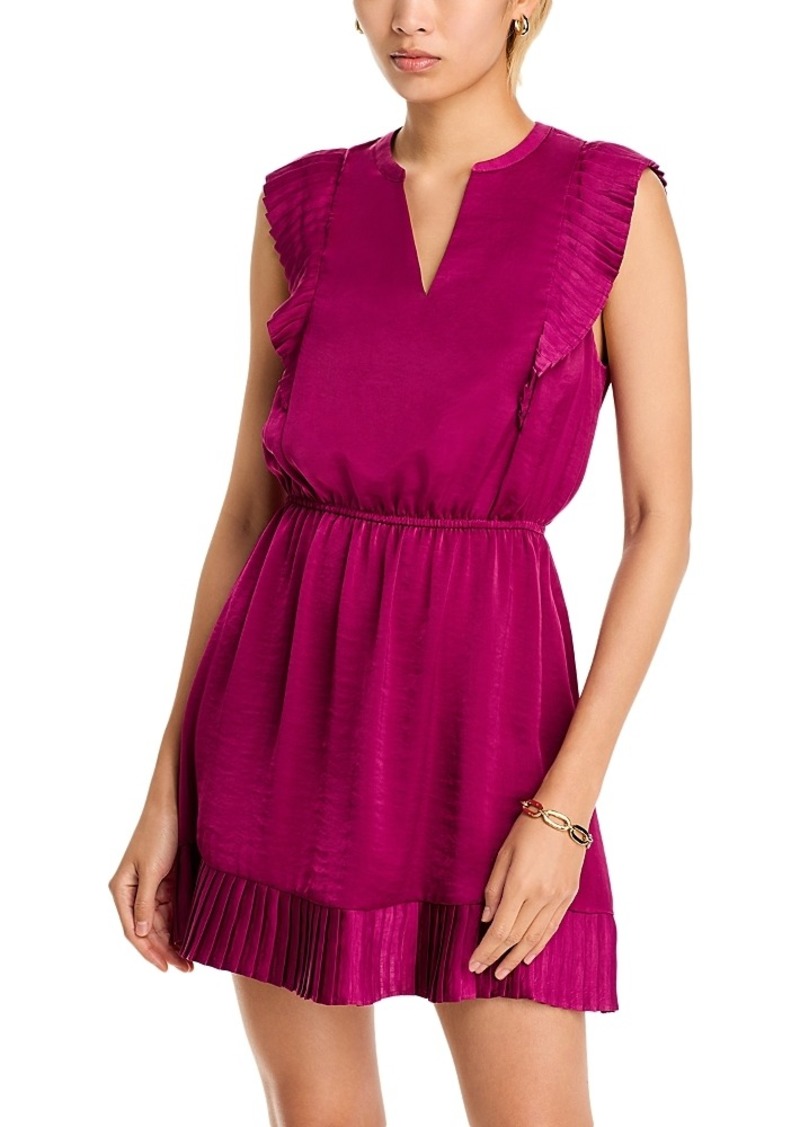 Steve Madden Verona Pleated Split Neck Mini Dress