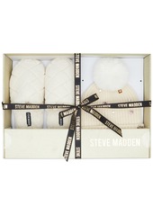 Steve Madden Women's 2-Pc. Embellished Beanie & Faux-Fur Slippers Boxed Gift Set - Black