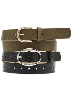 Steve Madden Women's 2-Pc. Faux-Leather Belt Set - Olive/black