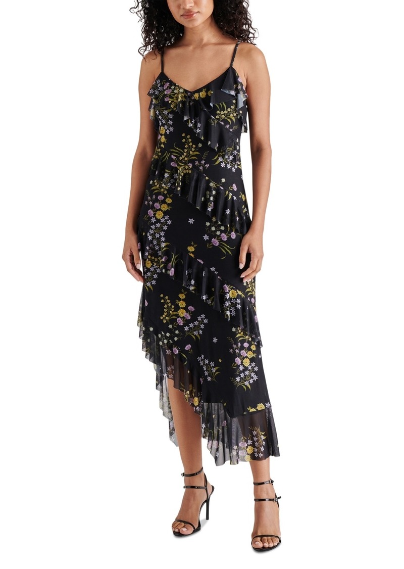 Steve Madden Women's Aida Printed Ruffled Asymmetric-Hem Dress - Black