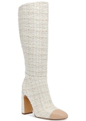 Steve Madden Women's Ally Wide-Calf Cap-Toe Knee High Block-Heel Dress Boots - Cream/Nude Boucle