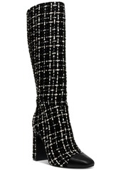 Steve Madden Women's Ally Wide-Calf Cap-Toe Knee High Block-Heel Dress Boots - Multi Boucle/Black