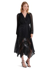 Steve Madden Women's Ari Lace Pleated Handkerchief-Hem Dress - Black