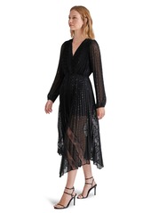 Steve Madden Women's Ari Lace Pleated Handkerchief-Hem Dress - Black