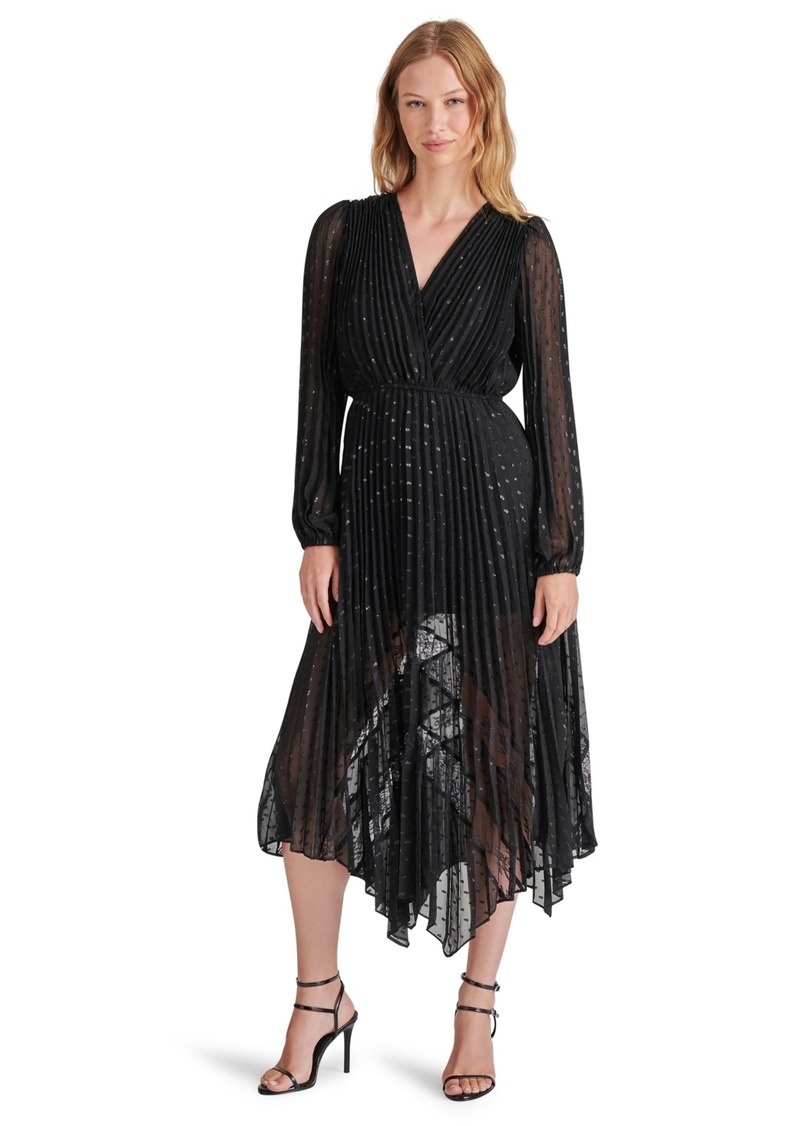 Steve Madden Women's Ari Lace Pleated Handkerchief-Hem Dress - Black