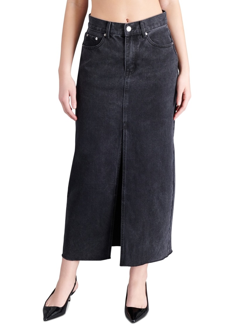 Steve Madden Women's Avani Front-Slit Denim Maxi Skirt - Washed Black