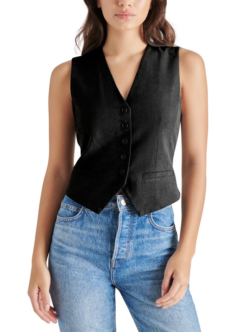 Steve Madden Women's Barrett Button-Front V-Neck Vest - Black