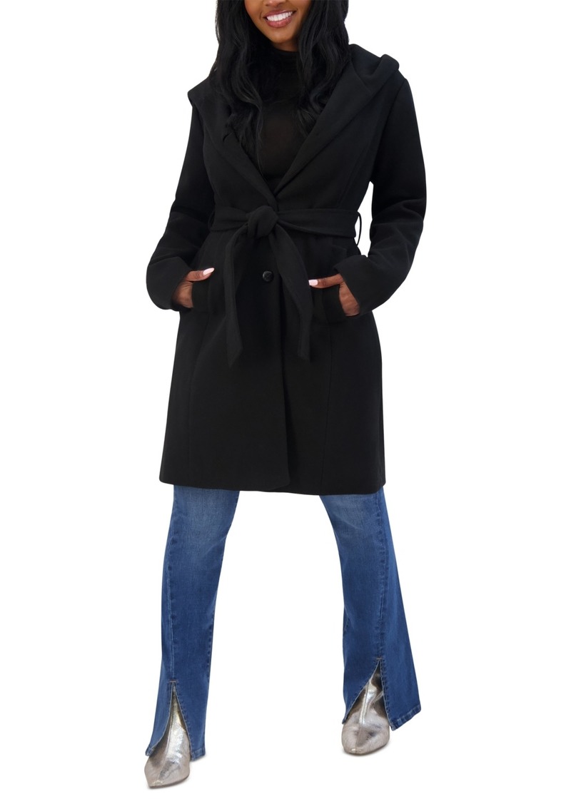 Steve Madden Women's Belted Hooded Wrap Coat, Created for Macy's - Black