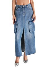 Steve Madden Women's Benson Slit-Front Patch-Pocket Cotton Skirt - Blue Denim