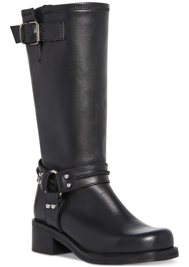 Steve Madden Women's Berrit Mid-Shaft Buckled Moto Boots - Black Leather
