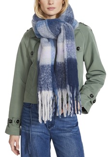 Steve Madden Women's Brushed Plaid Blanket Wrap Scarf - Navy