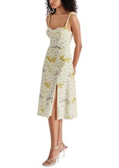 Steve Madden Women's Carlynn Floral-Print Pointelle Bow-Sleeve Smocked-Back Dress - Multi