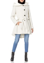 Steve Madden Women’s Coat – Single Breasted Wool Peacoat with Oversized Hood Tie Belt – Lightweight Jacket for Women (S-XL) Size