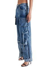 Steve Madden Women's Duo Denim Cotton Cargo Pants - Blue Denim