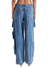 Steve Madden Women's Duo Denim Cotton Cargo Pants - Blue Denim