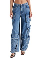 Steve Madden Women's Duo Denim Cotton Cargo Pants - Blue Denim