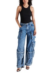 Steve Madden Women's Duo Denim Cotton Cargo Pants - Blue Denim