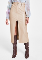 Steve Madden Women's Avani Faux-Leather Front-Slit Maxi Skirt - Camel