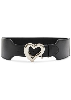 Steve Madden Women's Heart Buckle Stretch Faux-Leather Belt - Black-silver