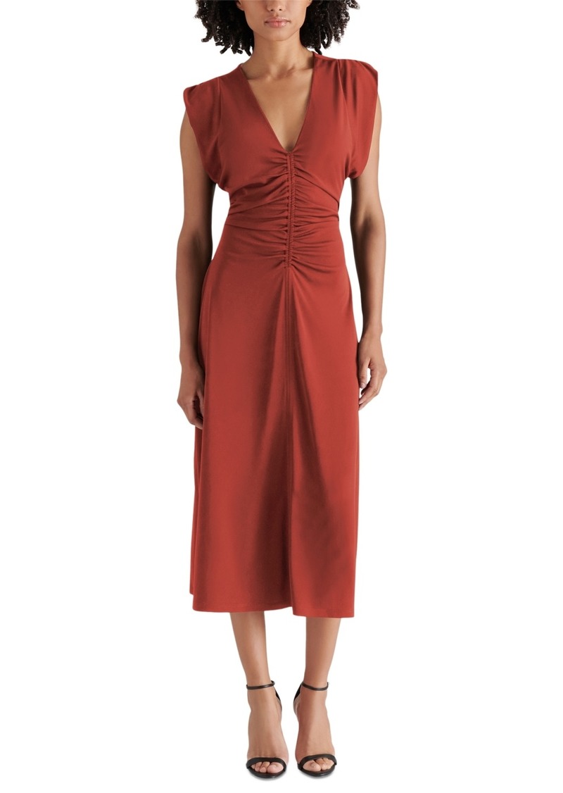 Steve Madden Women's Honey V-Neck Ruched Midi Dress - Brick Hous