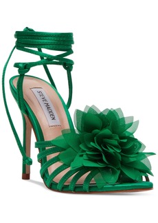 Steve Madden Women's Jolisa Floral Ankle-Wrap Stiletto Dress Sandals - Bright Green Satin