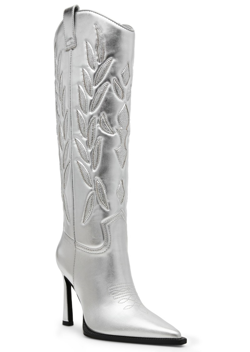 Steve Madden Women's Kinzee Rhinestone Stiletto Western Tall Dress Boots - Silver Rhinestone