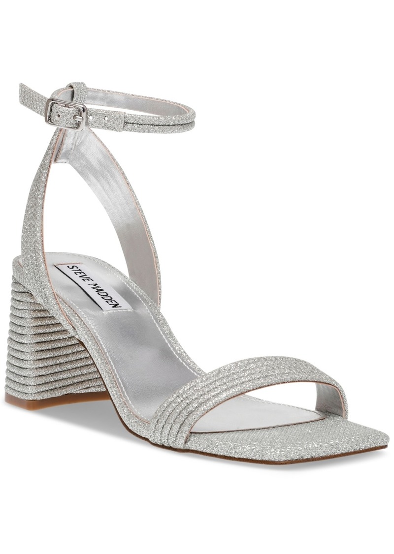 Steve Madden Women's Lavnish Block-Heel Sandals - Silver Glitter Mesh