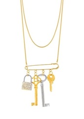 Steve Madden Women's Lock and Keys Safety Pin Chain Necklace