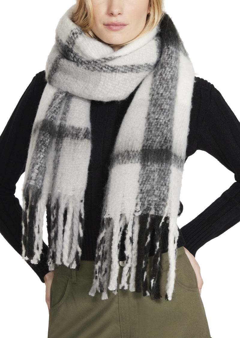 Steve Madden Women's Lofty Plaid Blanket Wrap Scarf - Black