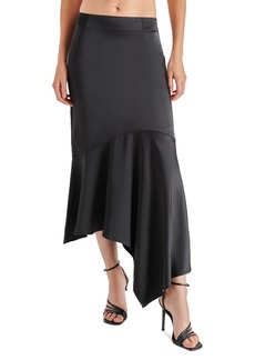 Steve Madden Women's Lucille Satin Asymmetrical Hem Midi Skirt - Black