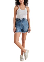 Steve Madden Women's Lunetta Cut-Hem Paper-Bag-Waist Cotton Denim Shorts - Blue Denim