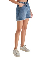 Steve Madden Women's Lunetta Cut-Hem Paper-Bag-Waist Cotton Denim Shorts - Blue Denim