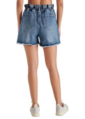 Steve Madden Women's Lunetta Cut-Hem Paper-Bag-Waist Cotton Denim Shorts - Blue Denim