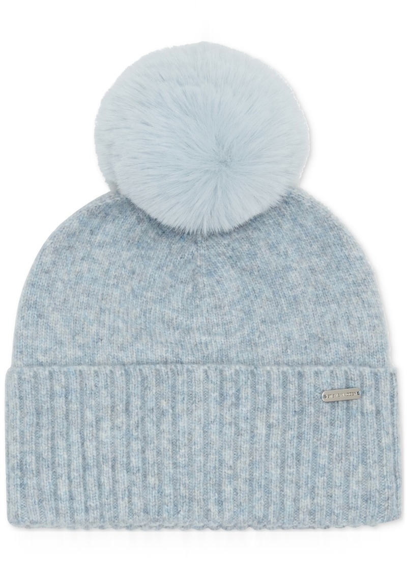 Steve Madden Women's Marled Knit Pom Pom Beanie - Sky Blue