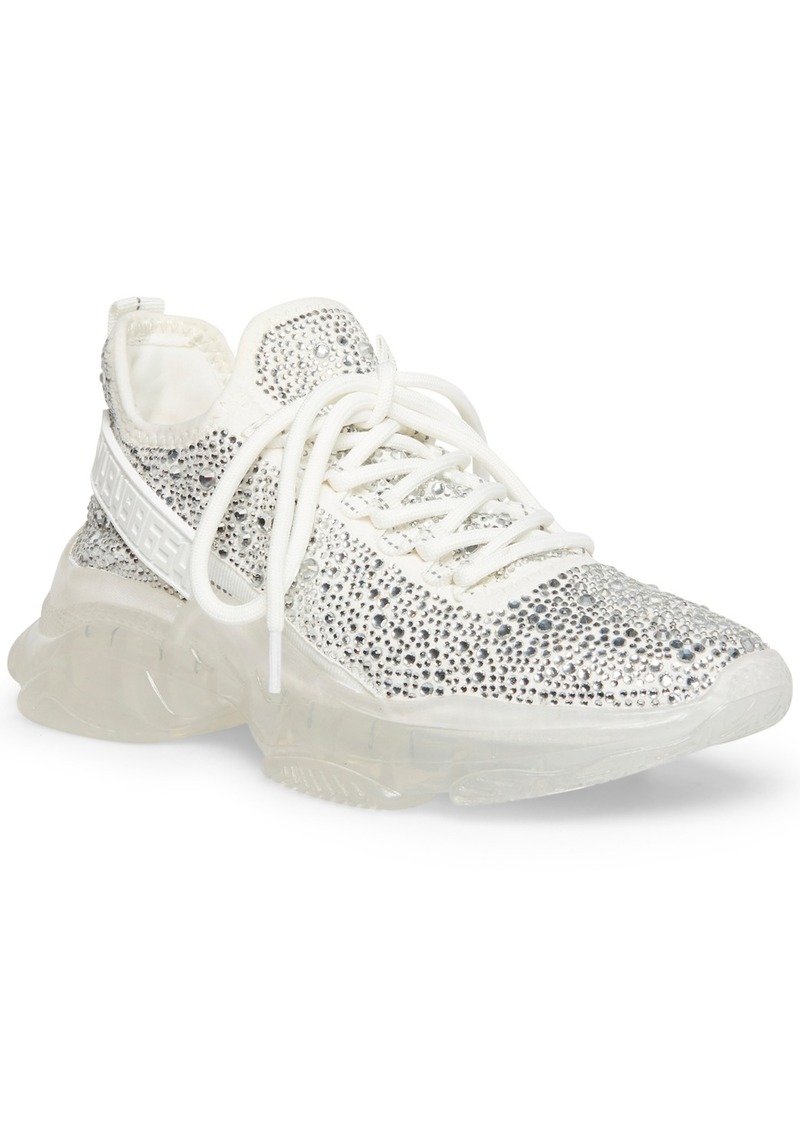 Steve Madden Women's Maxima Rhinestone-Trim Trainer Sneakers - White/Rhinestone