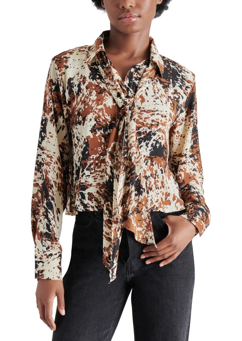 Steve Madden Women's Noelle Printed Tie-Neck Blouse - Cacao