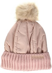 Steve Madden Women's Nylon Puffer Hat with Fur Pom