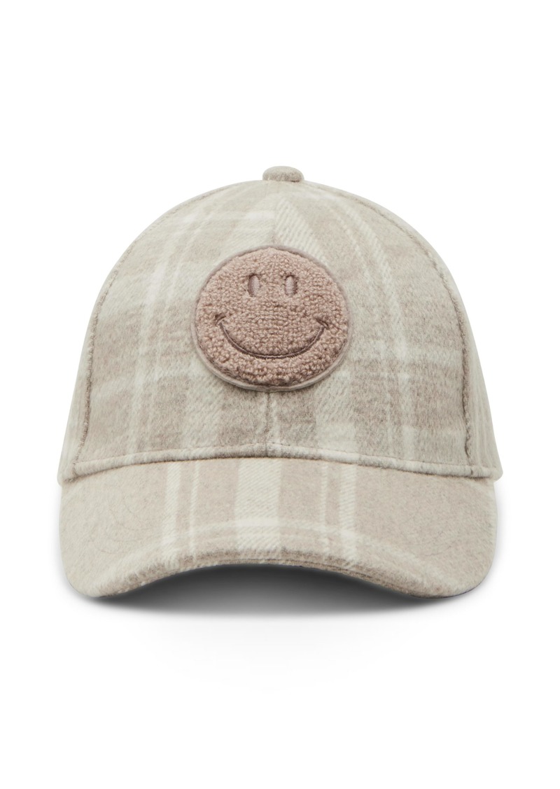 STEVE MADDEN Women's Plaid BB Cap W Smiley Patch Off White