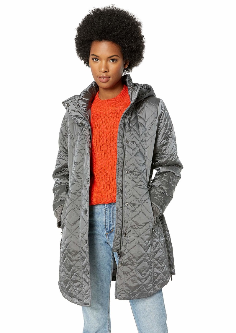 steve madden hooded puffer jacket with faux shearling trim