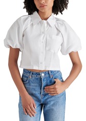 Steve Madden Women's Reece Cotton Poplin Puff-Sleeve Top - White