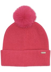 Steve Madden Women's Ribbed Faux-Fur Pom Pom Beanie - Pink