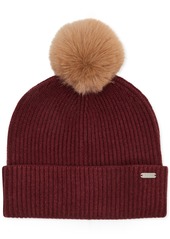 Steve Madden Women's Ribbed Faux-Fur Pom Pom Beanie - Pink