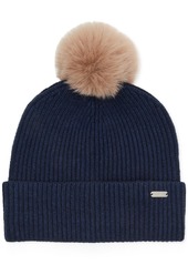 Steve Madden Women's Ribbed Faux-Fur Pom Pom Beanie - Pink