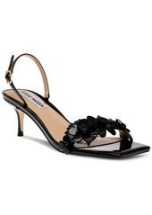Steve Madden Women's Rosalea Floral Detailed Slingback Kitten-Heel Sandals - Black Patent
