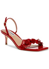 Steve Madden Women's Rosalea Floral Detailed Slingback Kitten-Heel Sandals - Red Patent