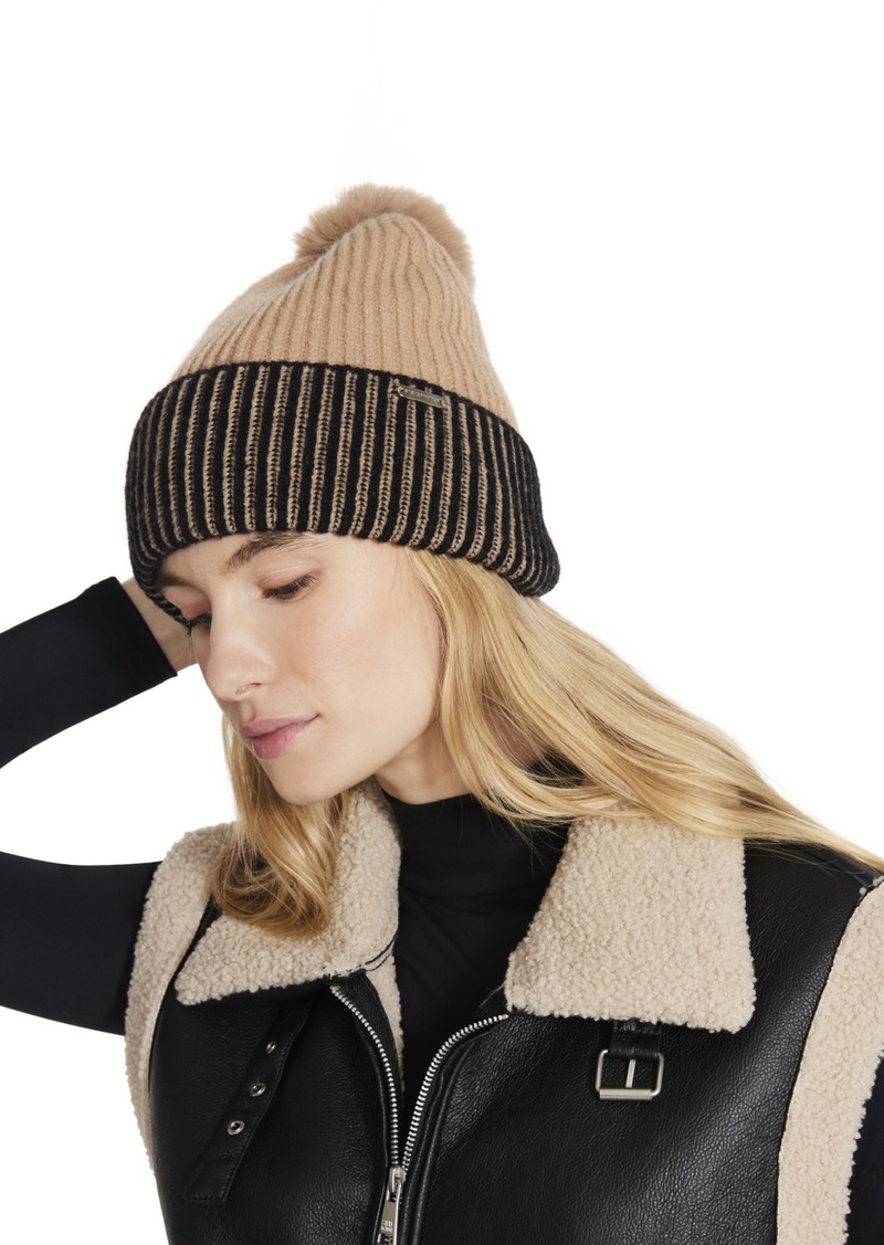 Steve Madden Women's Seeing Double Ribbed Beanie - Camel