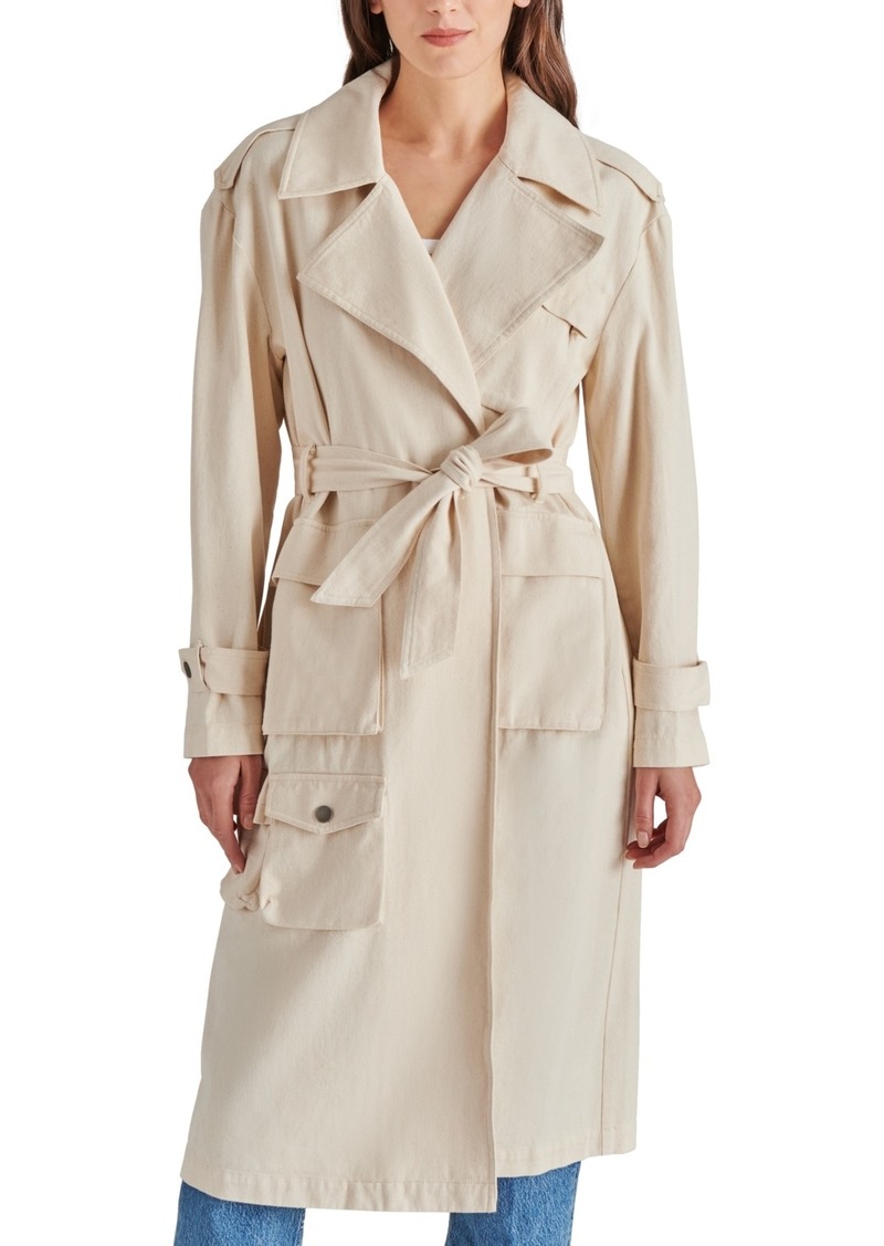 Steve Madden Women's Sunday Cotton Belted Trench Coat - Antique Ivory