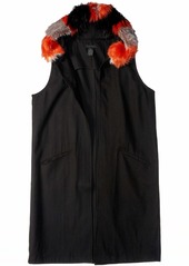 Steve Madden Women's Texttured Woven Long Midi Vest with Faux Fur Hood black M/L